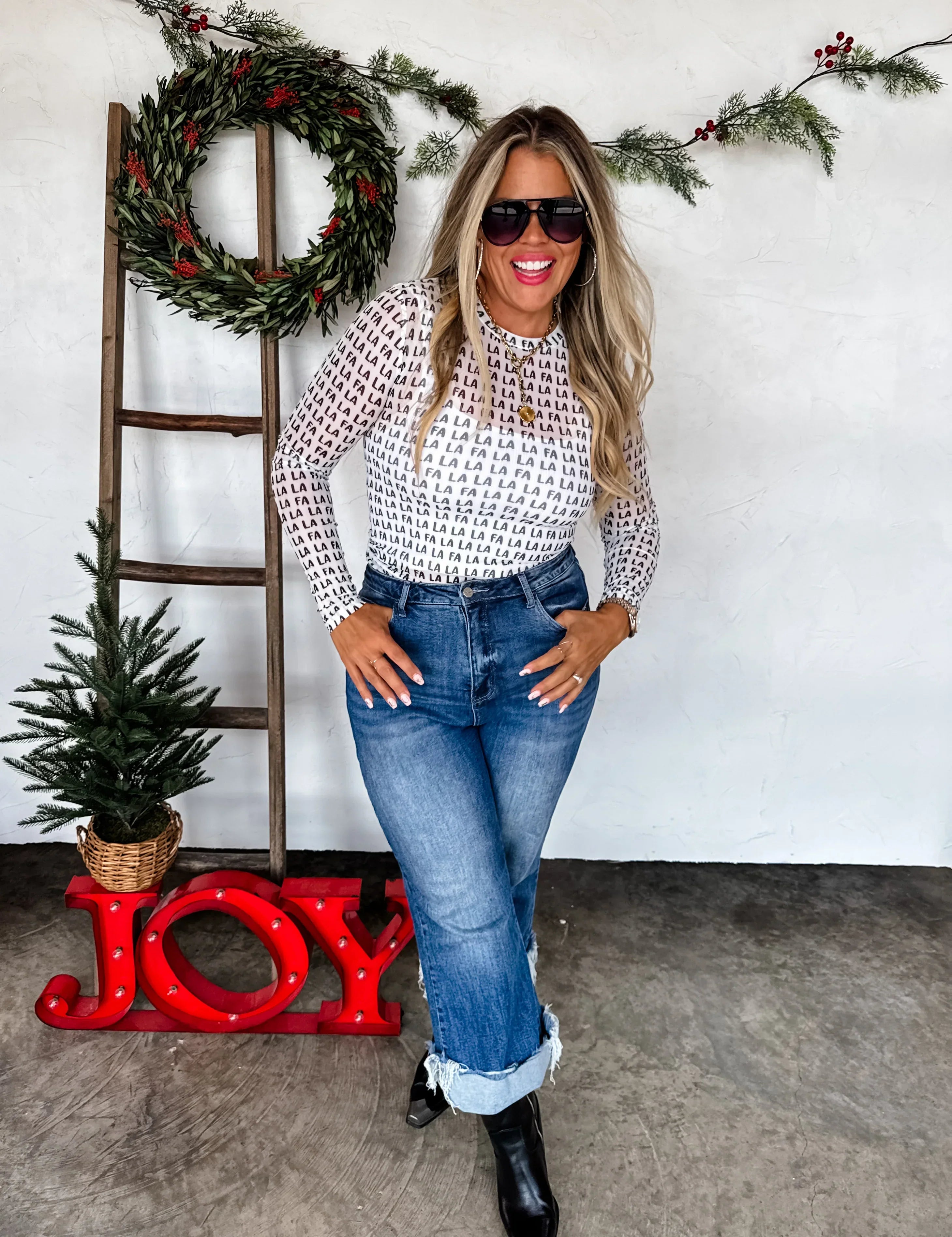 RTS: Christmas Printed Mesh Tops